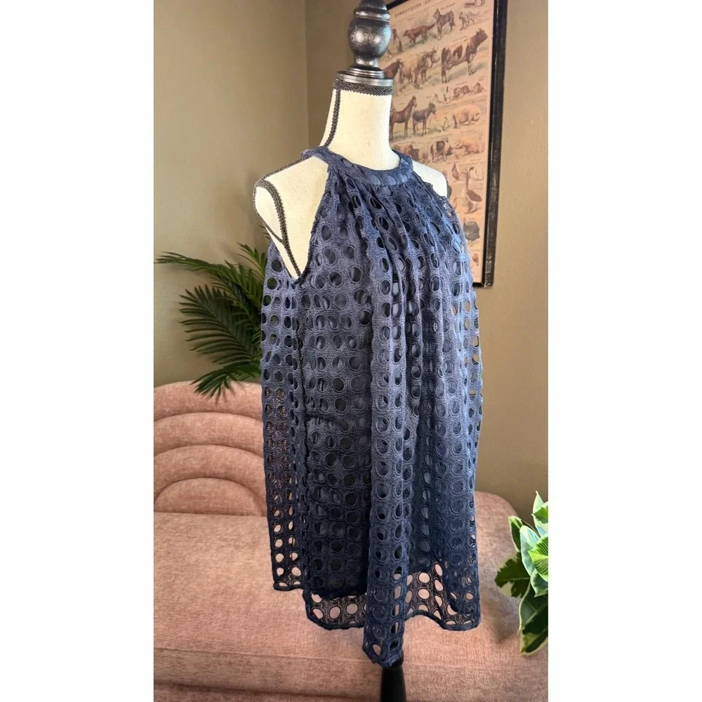 Romeo Juliet Couture Dress Women's M Navy Blue Halter Sleeveless Eyelette - Picture 5 of 13